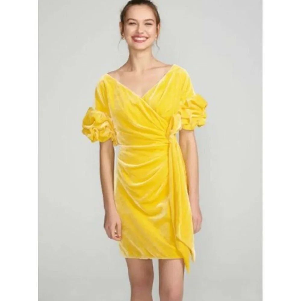 NEW FREE PEOPLE FAME & PARTNERS Sz 8 CAROLINE VELVET WRAP MINI DRESS MARIGOLD